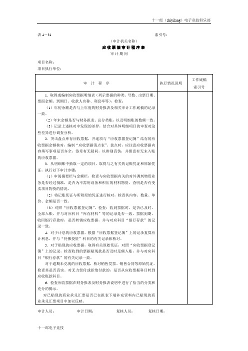 匈牙利布达佩斯十一郎电子竞技俱乐部应收票据审计程序表