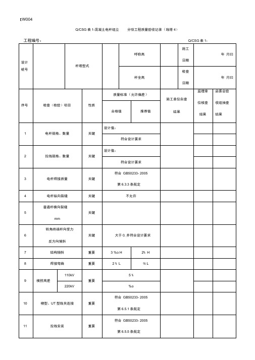 混凝土电杆组立分项工程质量验收记录