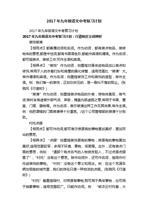 2017年九年级语文中考复习计划