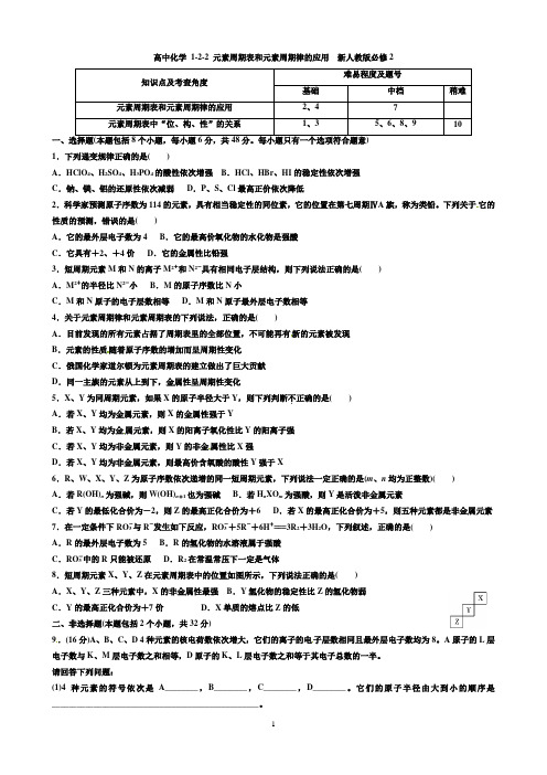 高中化学 1-2-2 元素周期表和元素周期律的应用 新人教版必修2