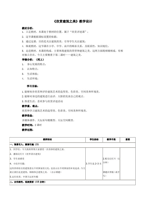 冀美版七年级下册美术 14欣赏建筑之美 教案 