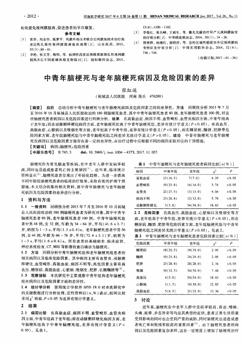 中青年脑梗死与老年脑梗死病因及危险因素的差异