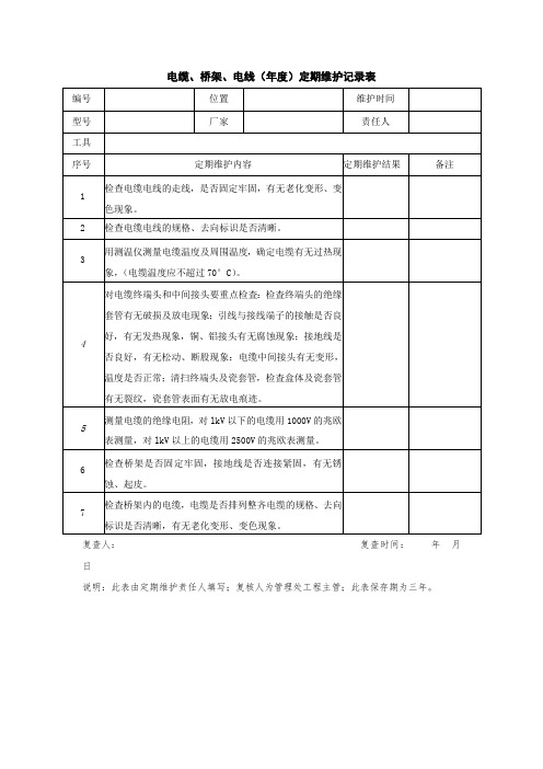 电缆、桥架、电线(年度)定期维护记录表