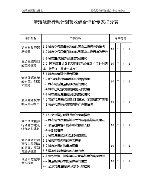 清洁能源行动计划验收综合评价专家打分表(精)