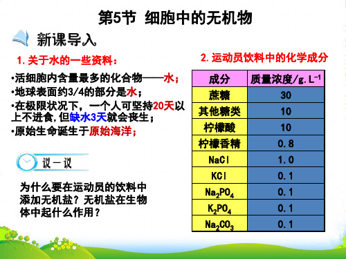 人教版高中生物必修1 第2章第5节细胞中的无机物(课件)(共21张PPT)