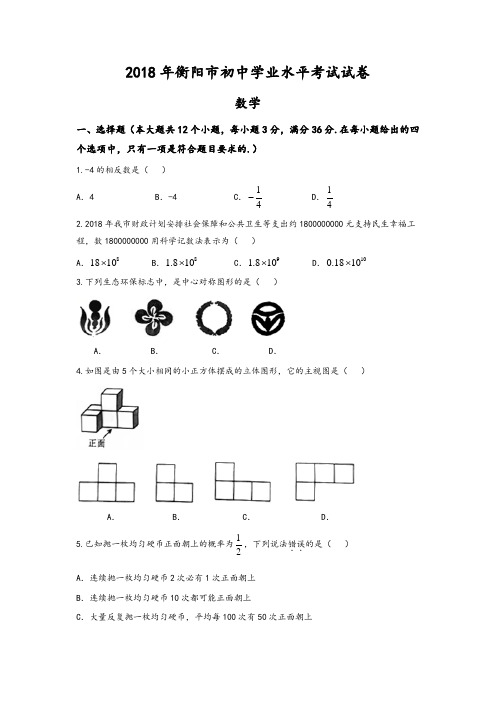 湖南省衡阳市2018年中考数学试题(含答案)(精编)