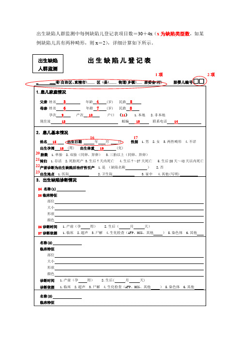 人群出生缺陷儿登记卡项目数计算标准