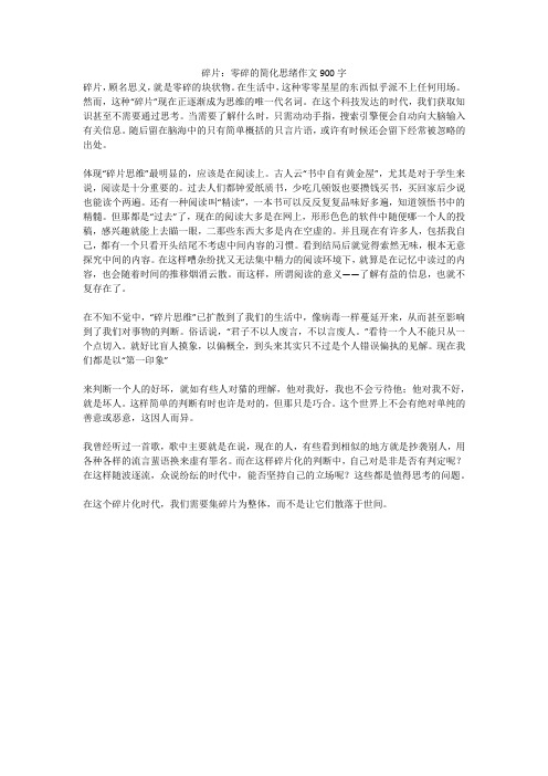 碎片:零碎的简化思绪作文900字(高分作文)