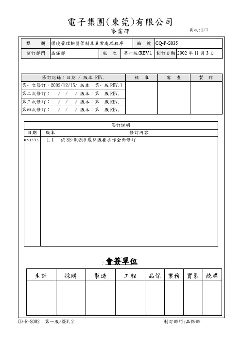 环境管理物质管制及异常处理程序