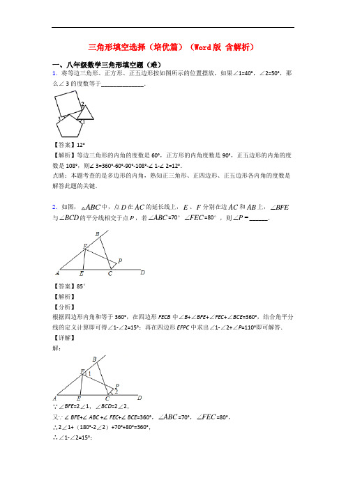 三角形填空选择(培优篇)(Word版 含解析)