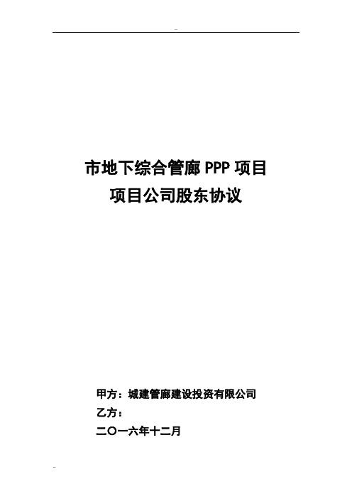 市地下综合管廊PPP项目项目公司股东协议合同