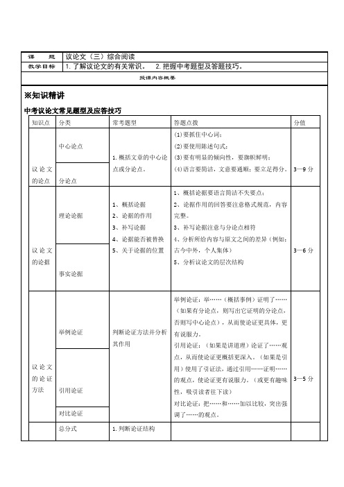 第11讲：议论文(三)综合阅读-讲义(学生版)-2021-2022学年九年级语文部编版上册