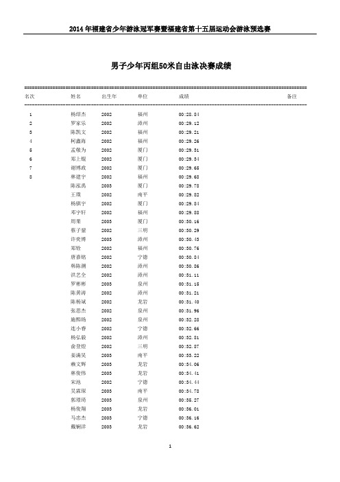 2014年福建省少年游泳冠军赛暨福建省第十五届运动会游泳预选赛成绩册(上传版本)20140525