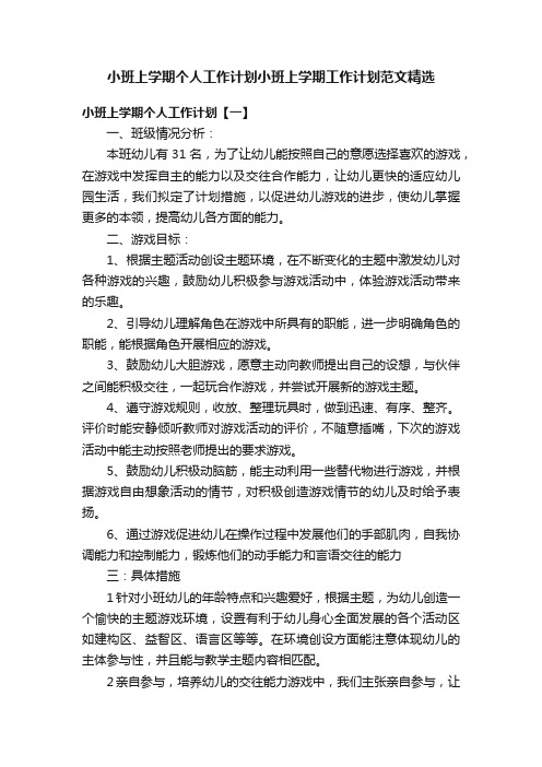 小班上学期个人工作计划小班上学期工作计划范文精选