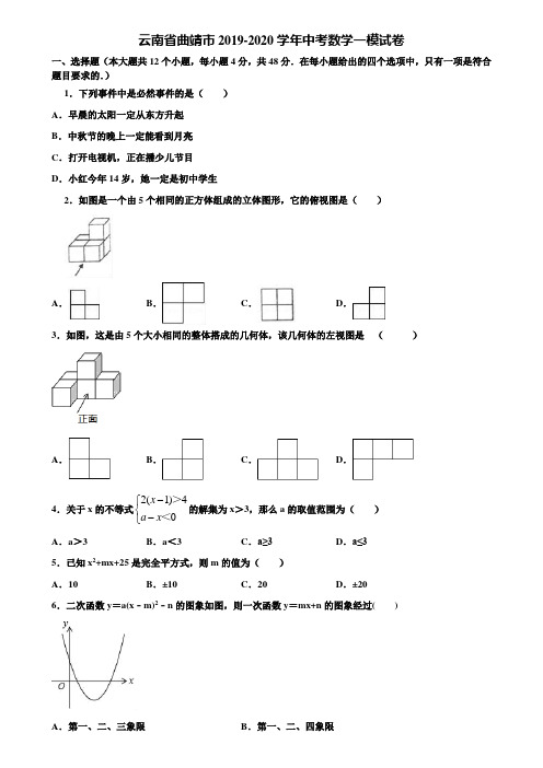 云南省曲靖市2019-2020学年中考数学一模试卷含解析