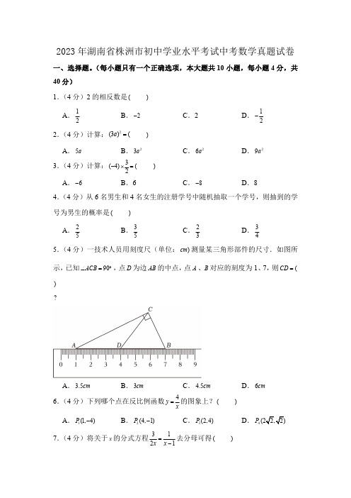 2023年湖南省株洲市初中学业水平考试中考数学真题试卷