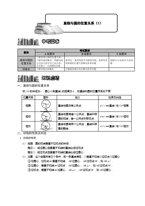 直线与圆的位置关系.讲义学生版