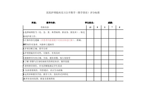 护理临床实习教学查房评分标准