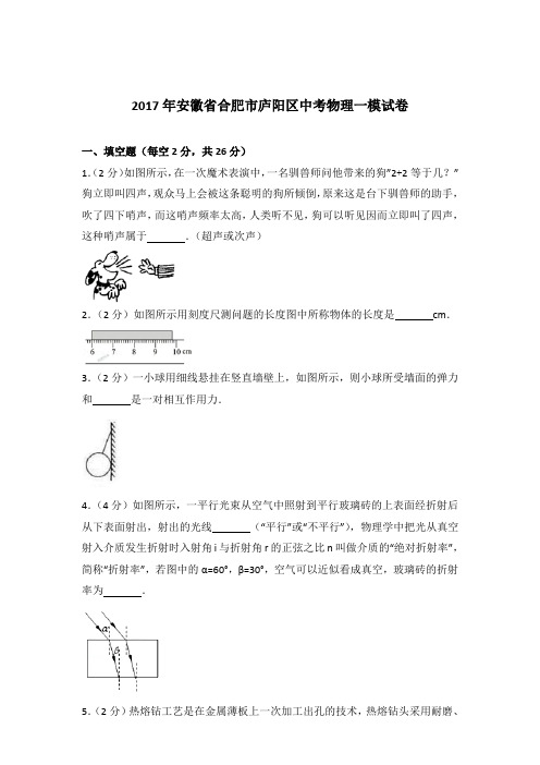 2017年安徽省合肥市庐阳区中考物理一模试卷及参考答案