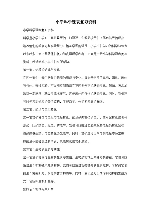 小学科学课表复习资料