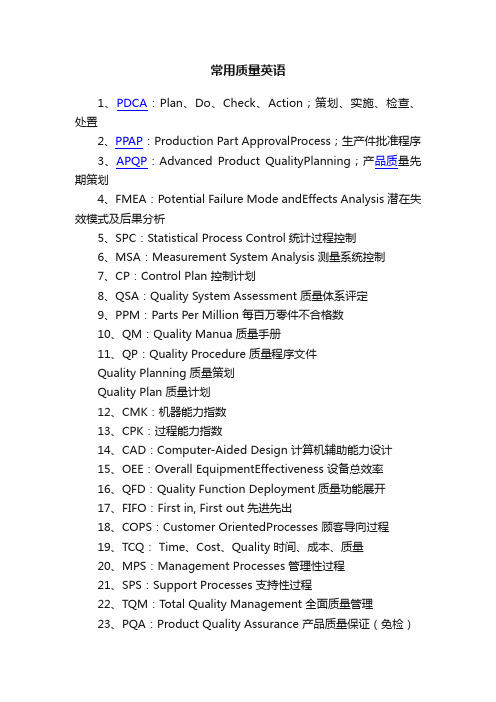 常用质量英语