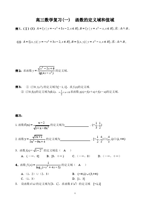 高三数学复习(一) 函数的定义域和值域