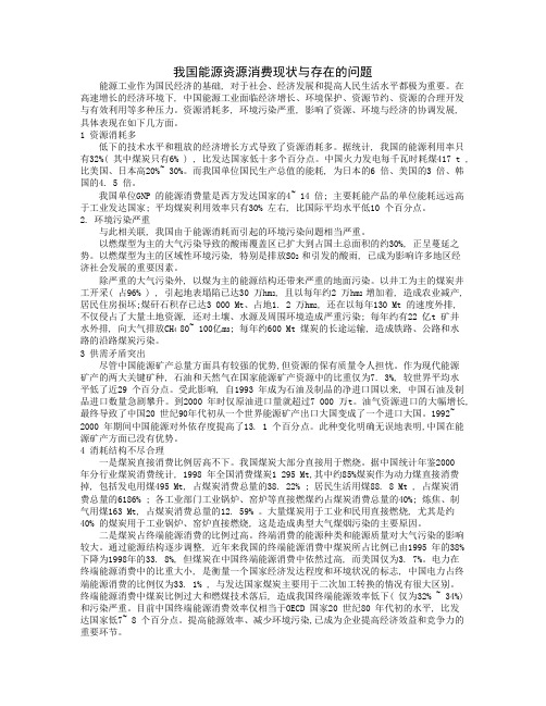 我国能源资源消费现状与存在的问题