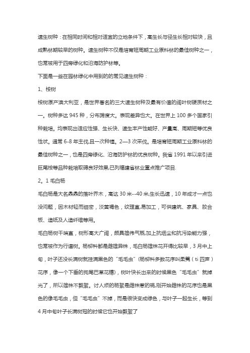 园林绿化中用到的的常见速生树种