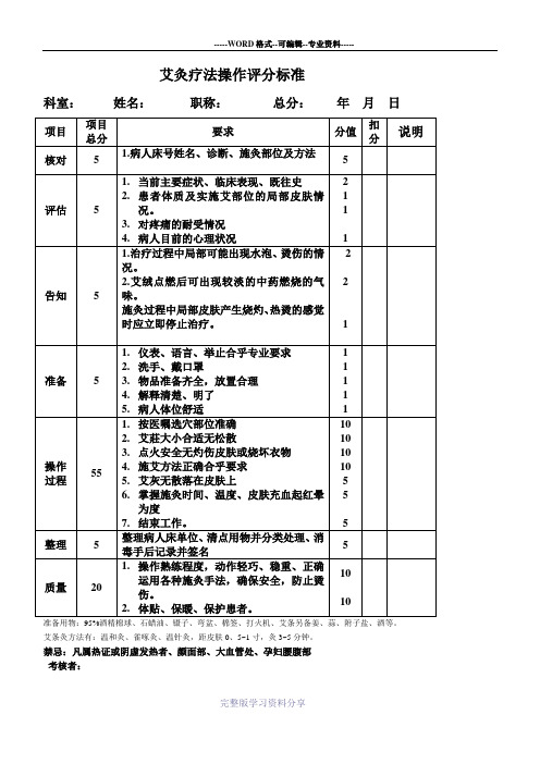 艾灸疗法评分标准