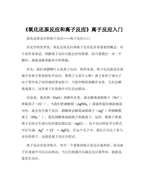 《氧化还原反应和离子反应》离子反应入门