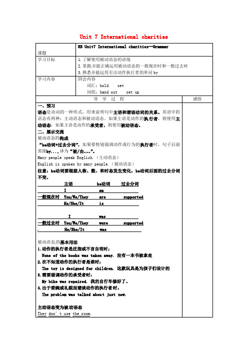 江苏省宿迁市现代实验学校八年级英语下册 Unit 7 International charities grammar导学案1(无答案)(新版