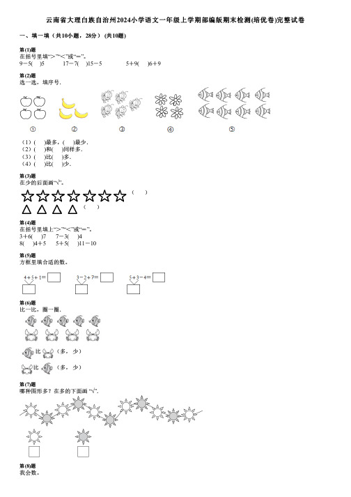 云南省大理白族自治州2024小学语文一年级上学期部编版期末检测(培优卷)完整试卷