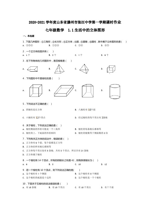 2020-2021学年度山东省滕州市张汪中学北师大版七年级数学第一学期课时练1.1生活中的立体图形(无答案)