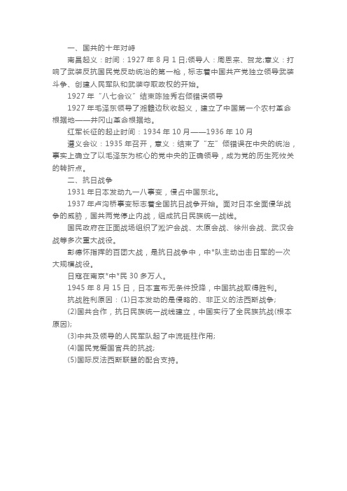 高二历史会考重点知识点归纳