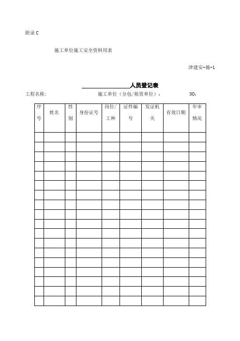 天津市建设工程施工安全资料管理规程施工单位表