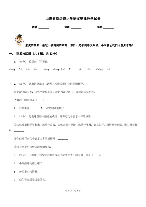 山东省临沂市小学语文毕业升学试卷