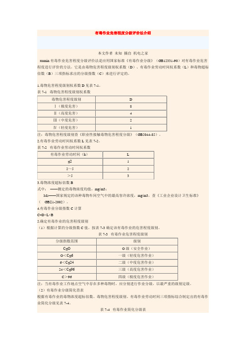 有毒作业危害程度分级评价法介绍