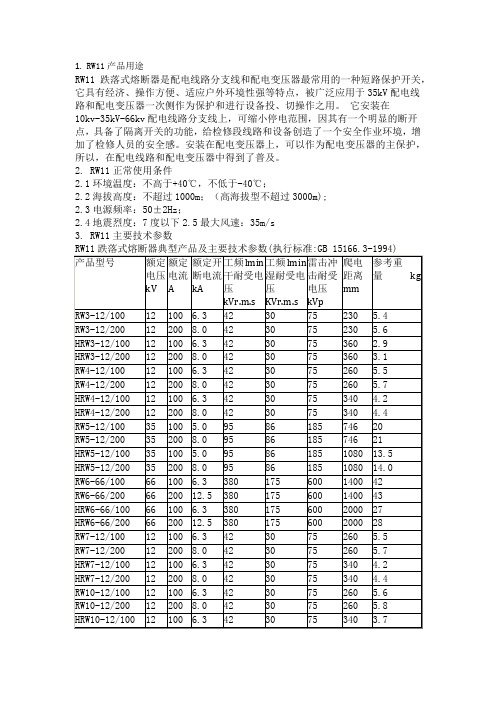 RW11跌落式熔断器使用说明书