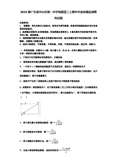 2024届广东省中山市第一中学物理高三上期中学业质量监测模拟试题含解析