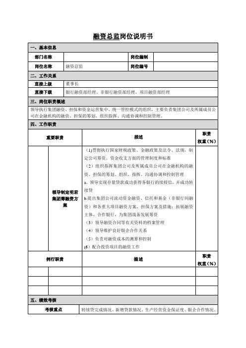 融资总监岗位说明书