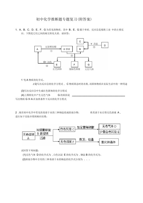 (完整)初中化学推断题专题附答案