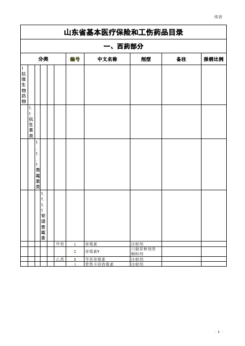 山东省公费医疗用药目录(西药部分)