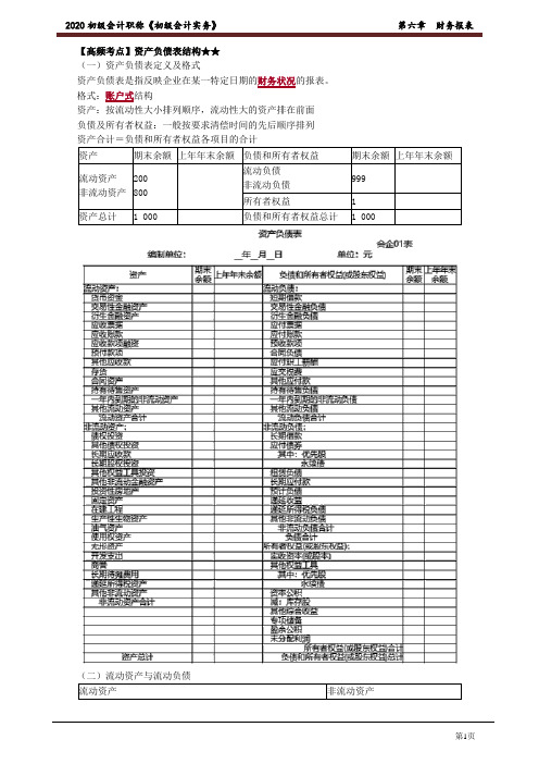 2020年初级会计师考试《实务》高频考点讲义第六章 财务报表