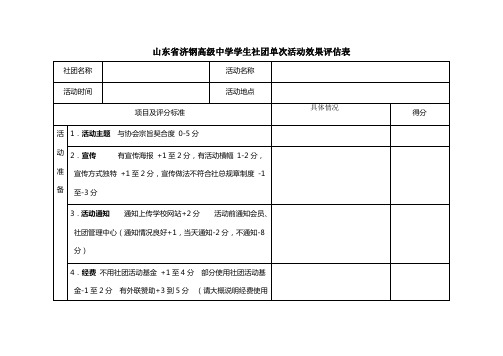 社团单次活动效果评估表