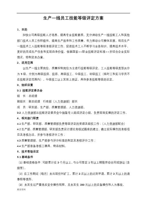 生产部员工技术等级评定方案