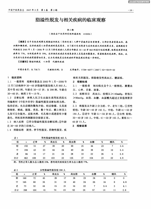 脂溢性脱发与相关疾病的临床观察