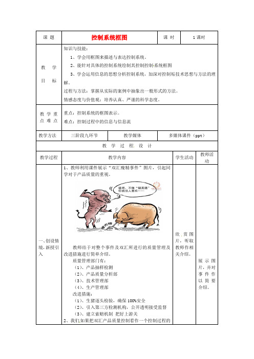 高中通用技术 4.3控制系统框图教案 地质版