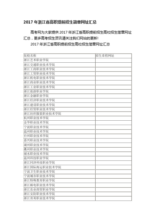 2017年浙江省高职提前招生简章网址汇总