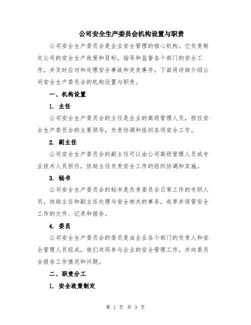 公司安全生产委员会机构设置与职责