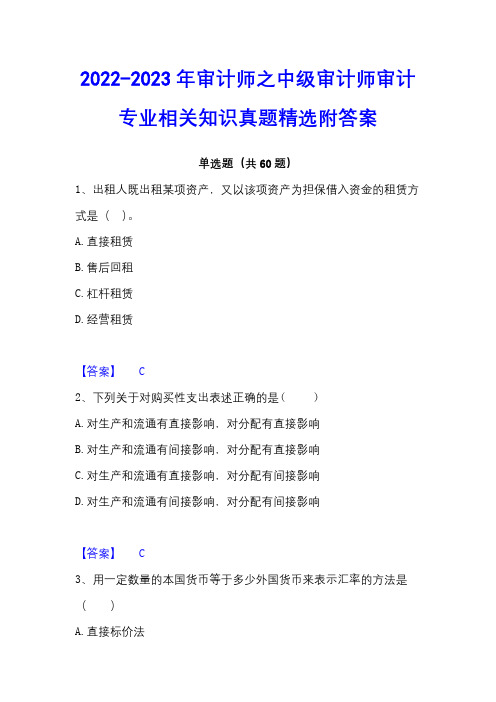 2022-2023年审计师之中级审计师审计专业相关知识真题精选附答案